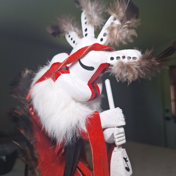 Kachina Doll Kokopelli Freda Charly 125707 Vintage Native Art Feather Fur Music - Picture 10 of 12